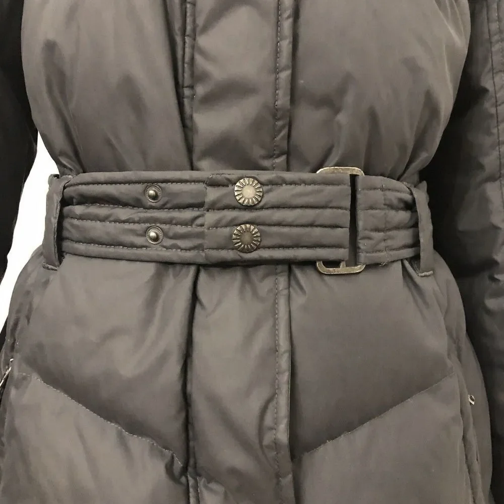 UGG Lambskin 80/20 Duck Down Belted Hooded Mid Length Puffer Coat Woman Size M - Picture 5 of 16